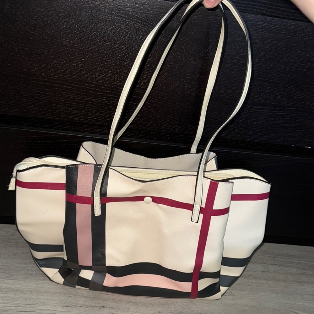 Stylish Women's Tote Bag - Cream, Pink, Black